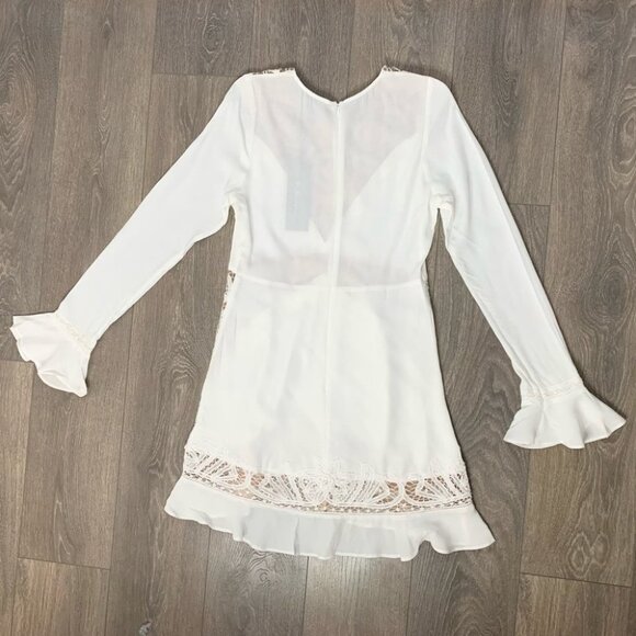 For Love and Lemons Valentina Mini Dress Lace  Flare Sleeve Lace Crochet White - Picture 15 of 16